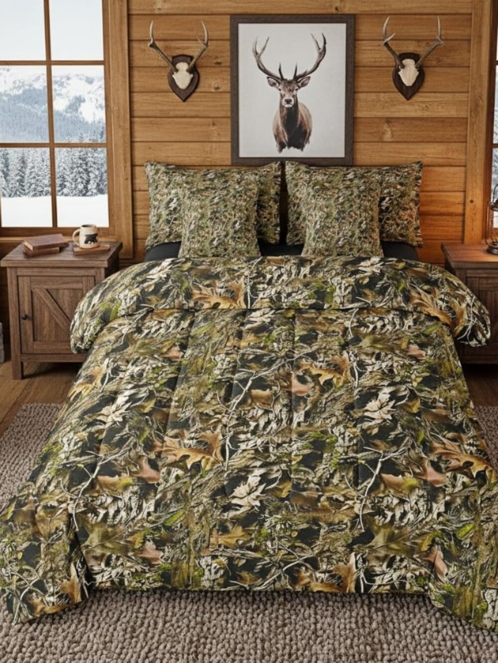 Tree Camo Twin Kids Comforter Set Cabin Lodge Forest Woods 7 Pieces Bedding Sets